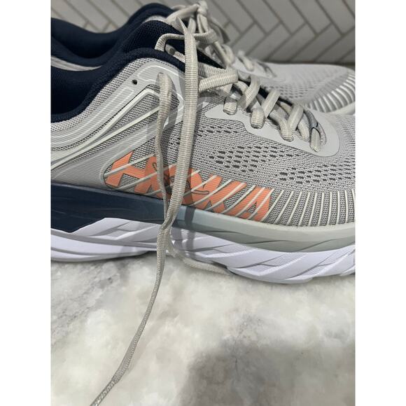 Hoka One One Bondi 7 Women’s Running Shoes Size 9 Gray Coral Navy Cushioned - Picture 10 of 10